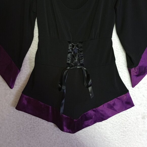 Dare To Wear Treasure Top In Plum/Black Bell Sleeve Gothic Top Women's Sz M NEW - Picture 9 of 14
